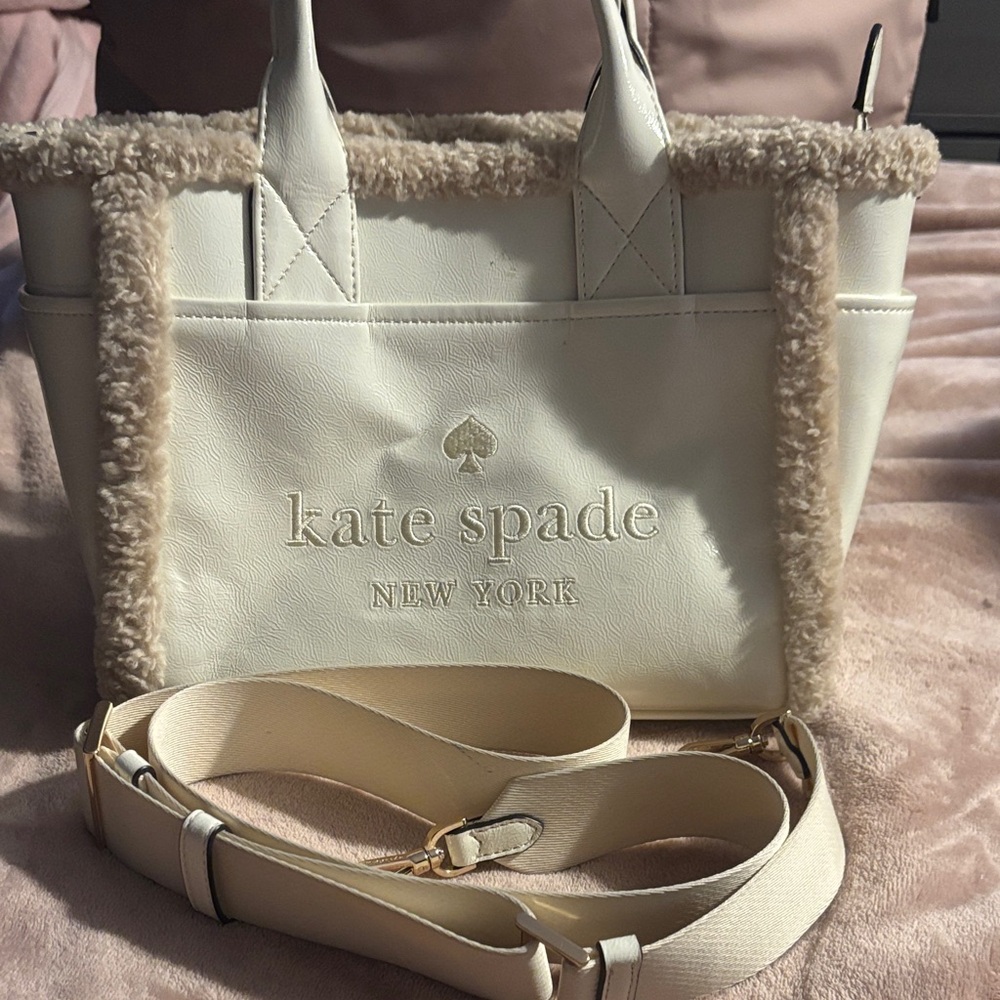 Kate Spade Jett Shearling Trim Tote Meringue